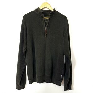 Woolrich Quarter Zip Pullover Sweater Dark Green Waffle Knit Cotton Medium